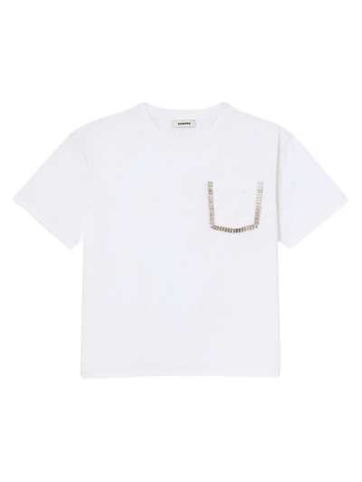 Sandro Cropped T-shirt With Rhinestones In White