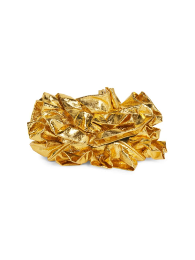 Dries Van Noten Metallic Ruffle Clutch Bag In 954 Gold