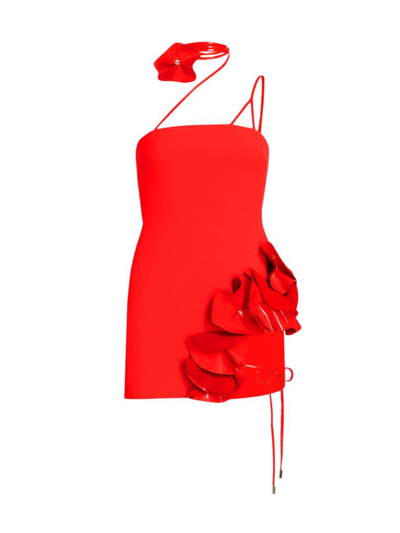 David Koma Flower Cutout Wool Mini Dress In Red