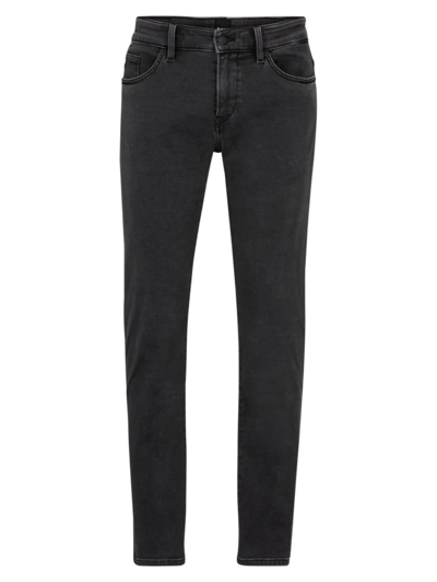 Hugo Boss Slim-fit Jeans In Black Stretch Denim In Silver
