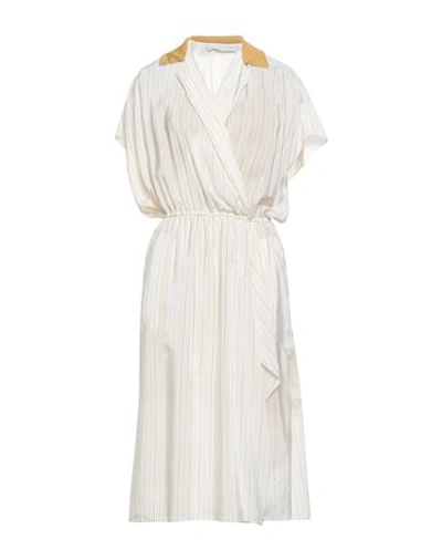 Agnona Woman Midi Dress Cream Size 10 Silk, Polyester, Elastane In White