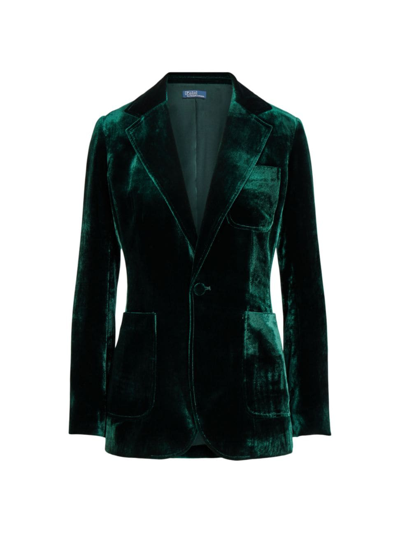 Polo Ralph Lauren Velvet Slim Silk-blend Blazer In Jade