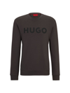 Hugo Crew-neck Sweatshirt In French Terry With Contrast Logo In Dark Grey