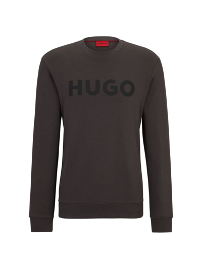 Hugo Boss Crew-neck Sweatshirt In French Terry With Contrast Logo In Dark Grey