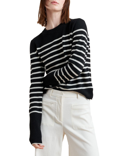 La Ligne Marin Striped Wool And Cashmere-blend Sweater In Black/ Tan