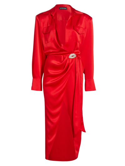 David Koma Women's Satin & Crystal-lip Maxi Dress In Red Silver