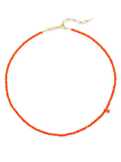 Anni Lu Women's Pacifico Tangerine Dream 18k-gold-plated, Glass & Imitation Fire Opal Beaded Necklace In Orange