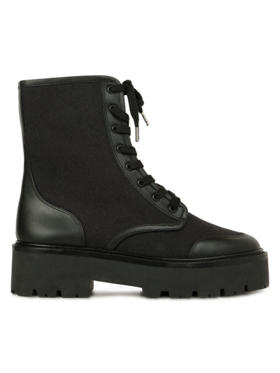 Black Suede Studio Sierra Mixed Leather Combat Boots In Black Nylon