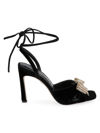 Dee Ocleppo Gina Velvet Crystal Bow Ankle-wrap Sandals In Black