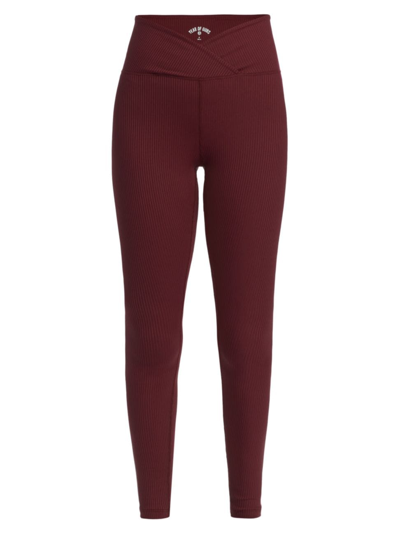 Year Of Ours Women's Veronica Ribbed Cross-over Leggings In Dark Cherry