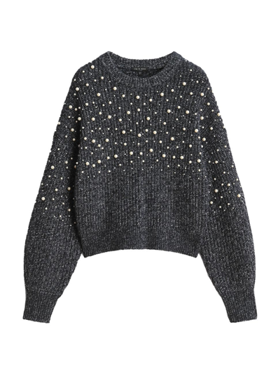 Rag & Bone Frankie Imitation Pearl Merino Wool Blend Sweater In Charcoal