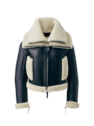 Mackage Penelopa Double Collar Leather Jacket With Shearling Lining In Black