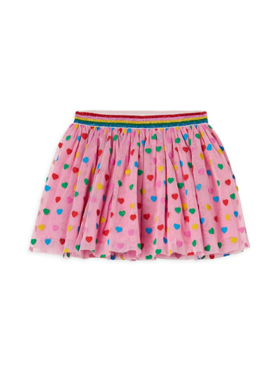 Stella Mccartney Kids Girls Pink Tulle Heart Print Skirt In Multicoloured