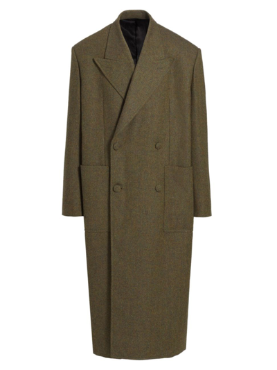 Givenchy Men's Long Oversized Double Breasted Coat In Wool In Brown