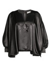 Baacal, Plus Size Women's Satin Split-neck Blouse In Black
