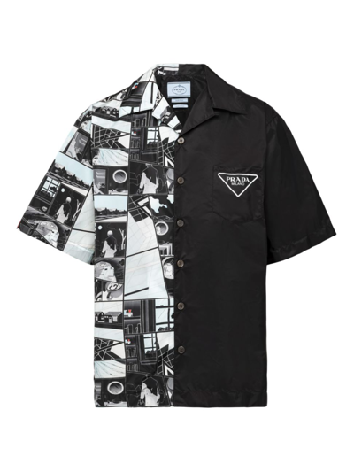 Prada Double Match Re-nylon Short-sleeve Shirt In Black