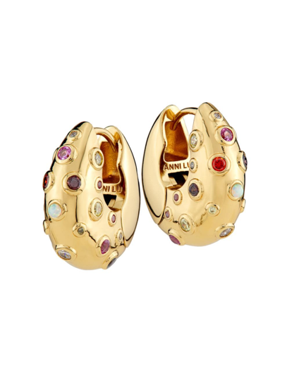 Anni Lu Women's Echo Beach 18k-gold-plated, Imitation Opal & Cubic Zirconia Hoop Earrings In Yellow Gold