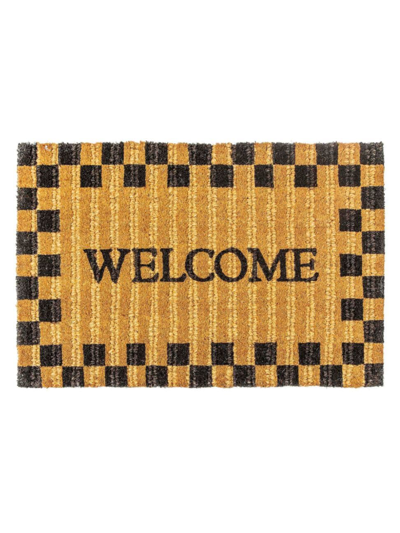 Mackenzie-childs Welcome Check Door Mat In Brown