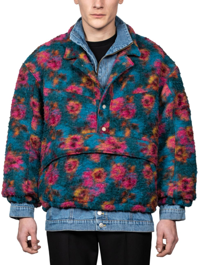 Egonlab Floral-print High-neck Bomber Jacket In Patterned Blue