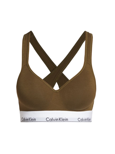 Calvin Klein Modern Cotton Padded Bralette In Dark Olive