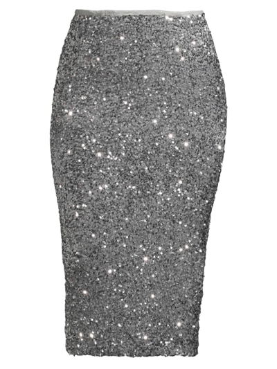 Baacal, Plus Size Women's Confetty Sequin Midi-skirt In Silver