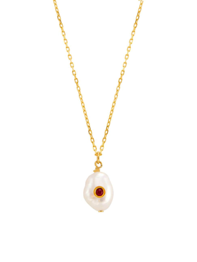 Anni Lu Women's Iconic 18k-gold-plated, Freshwater Pearl & Gemstone Pendant Necklace In Ruby