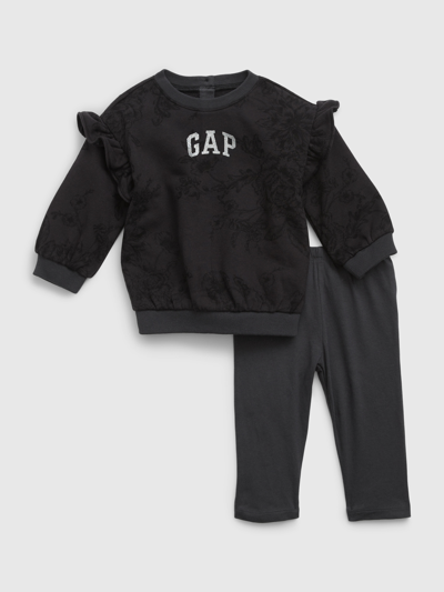Gap Baby Arch Logo Floral Sweat Set In Black