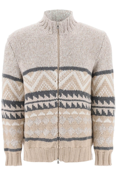 Brunello Cucinelli Intarsia-knit Cashmere Zipped Cardigan In Beige