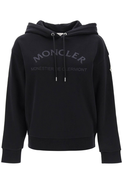Moncler Logo Cotton Blend Hoodie In Black