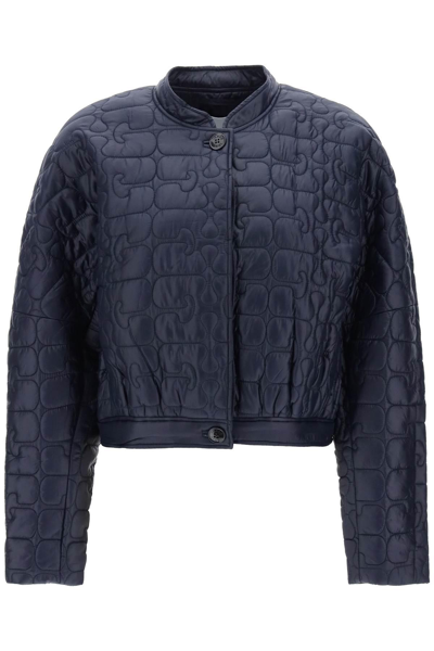 Ganni Quilted Cropped Jacket In Blue