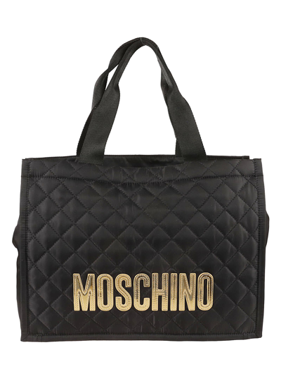 Moschino Logo Quilted Tote Bag In Fantasy Black