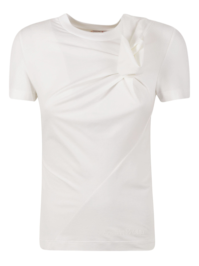 Alexander Mcqueen Twisted Detail Round Neck T-shirt In Optic White