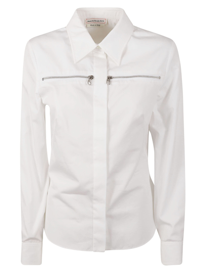 Alexander Mcqueen Zip Pocket Long-sleeved Shirt In Optic White