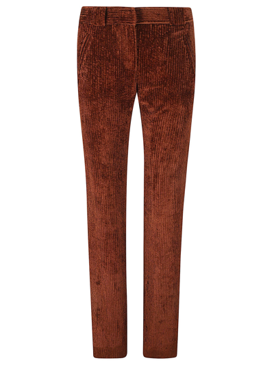 Alberta Ferretti Ribbed Concealed Trousers In Brown