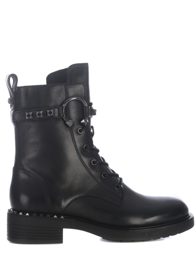Ash Boots  Floyd In Leather Combat In Nero