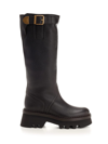 Chloé Owena Tall Leather Buckle Boots In Black