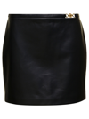 VERSACE BLACK MINI-SKIRT WITH MEDUSA DETAIL IN SMOOTH LEATHER WOMAN