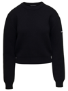 BALENCIAGA BLACK CROPPED CREWNECK SWEATER WITH LOGO PATCH IN WOOL BLEND WOMAN
