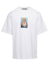 DOLCE & GABBANA WHITE CREWNECK T-SHIRT WITH PRINT AND FUSIBLE RHINESTONE IN COTTON MAN