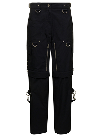 GIVENCHY BLACK TWO IN ONE DETACHABLE CARGO PANTS WITH SUSPENDERS IN WOOL AND MOHAIR WOMAN