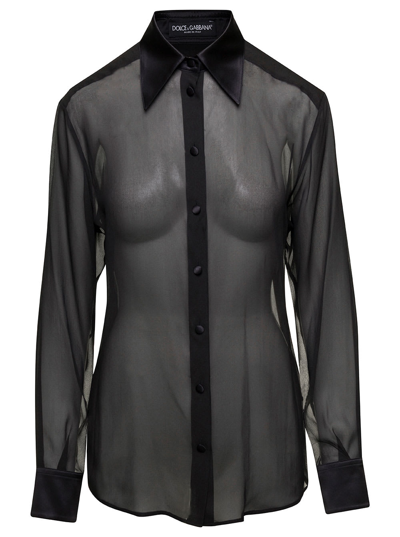 Dolce & Gabbana Satin Collar Shirt In Black