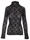 Chloé Turtleneck Long-sleeve Smocked Lace Top In Black