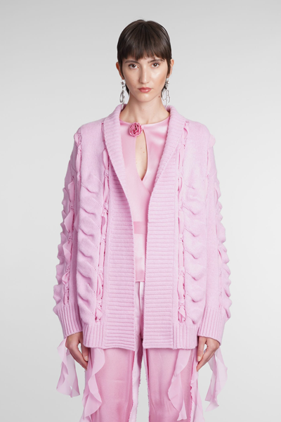 Blumarine Ribbon-trim Wool Cardigan In Pink