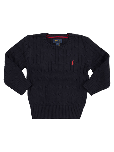 Polo Ralph Lauren Kids' Crew-neck Cotton Cable-knit Sweater In Navy