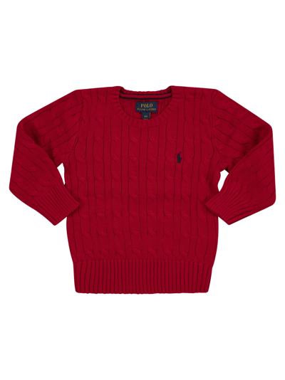 Polo Ralph Lauren Kids' Crew-neck Cotton Cable-knit Sweater In Red