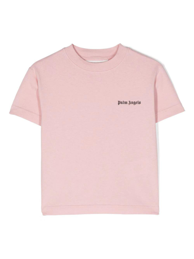 Palm Angels Kids' Logo Cotton Jersey T-shirt In Pink