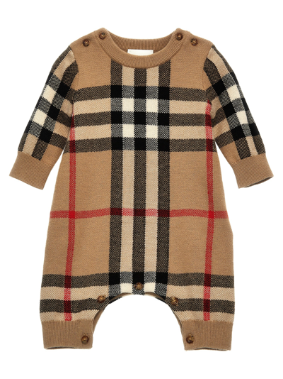 Burberry Vintace Check Babygrow Set In Archive Beige