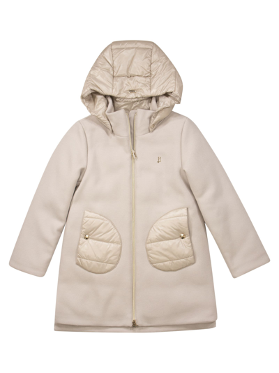 Herno Kids' Wool And Nylon Coat With Hood In Champagne