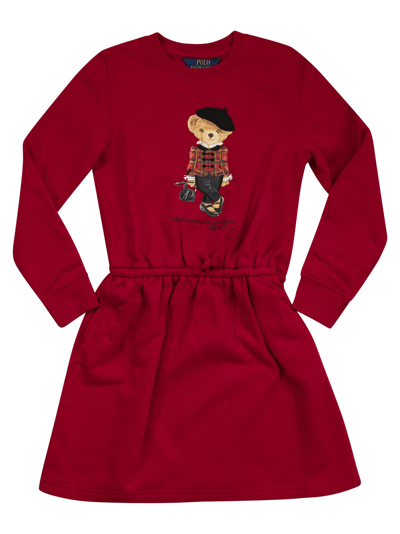 Polo Ralph Lauren Kids' Polo Bear Plush Dress In Red