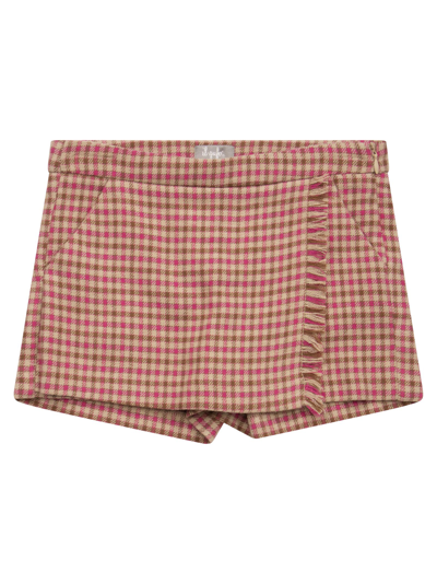 Il Gufo Kids' Plaid Print Trouser Skirt In Fuxia/beige
